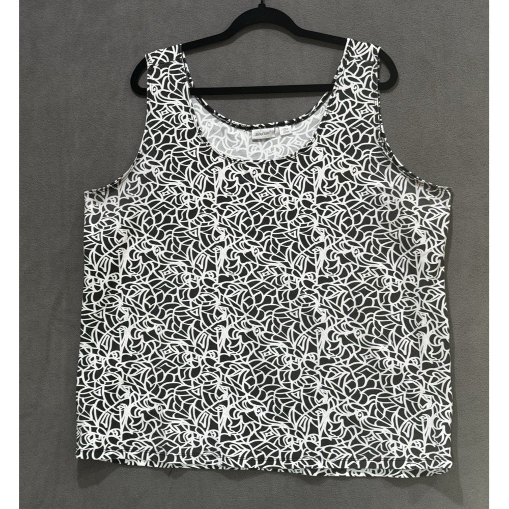 Avenue Women Plus Size 22/24 Tank Top Black White Abstract Geometric Print Shell